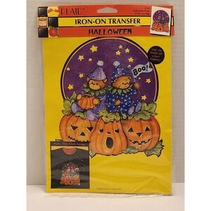 Vintage 1994 PLAID Iron on transfer Halloween Bear Ghosts Pumpkin 57443